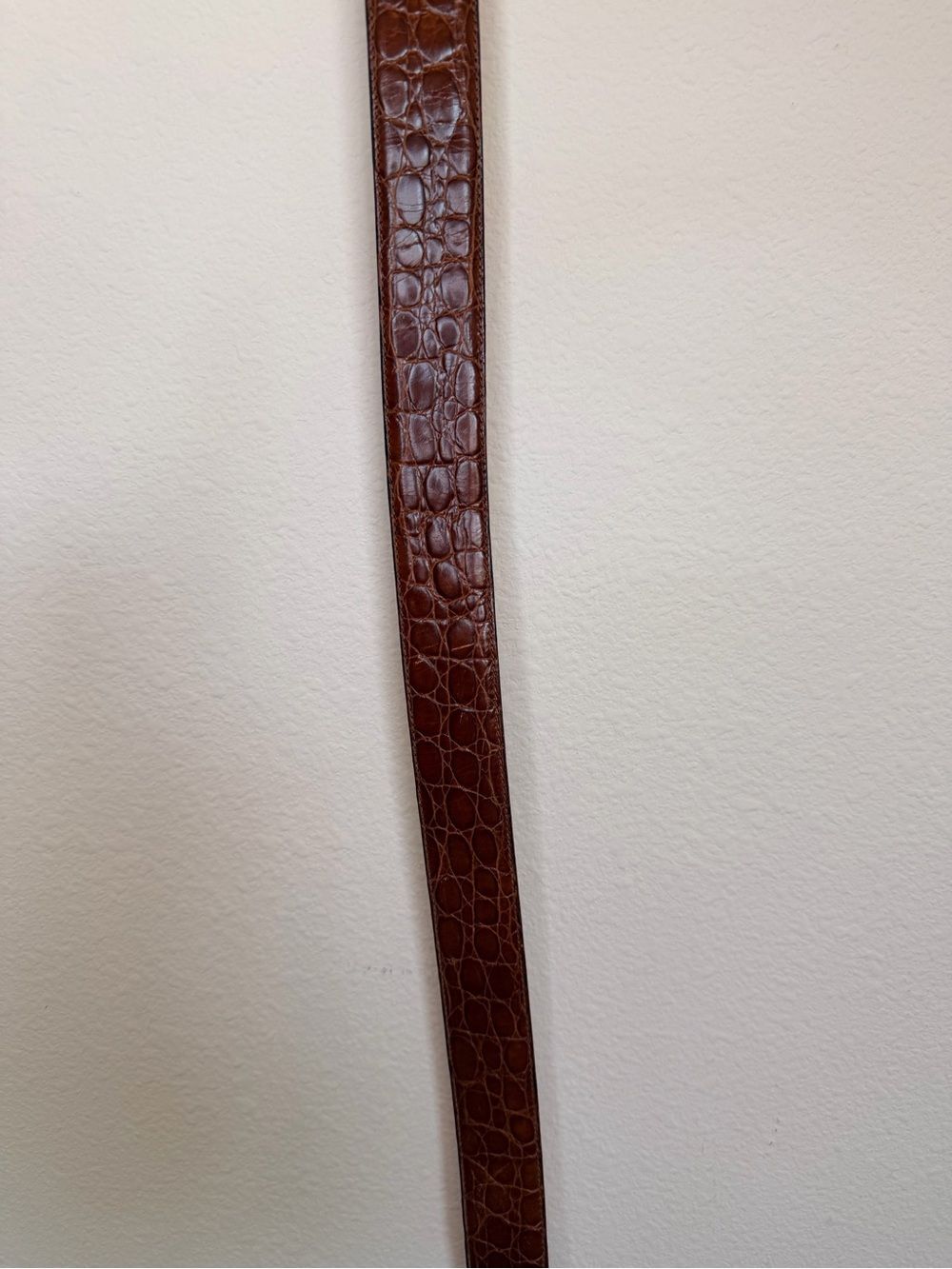 Harold's Brown Croc Embossed Leather Belt Gold Buckle Size L 38in Italy - Picture 3 of 6